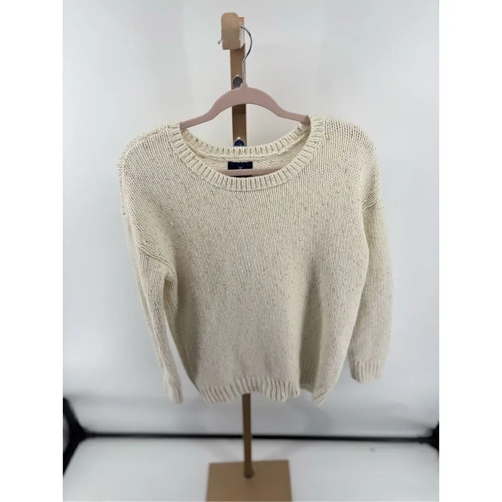 American Eagle Vintage Boyfriend Crewneck Sweater Size M Cream Metallic